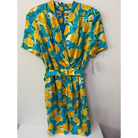 VINTAGE ADRIANNA PAPELL SILK VNECK DRESS WITH BELT nwt size 12 - Picture 1 of 7